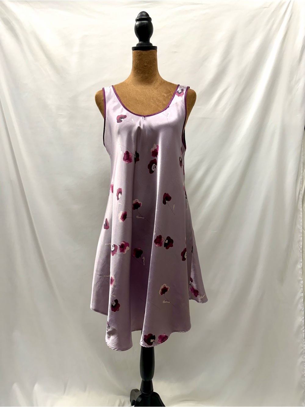 Lavender Satin Floral Slip Dress | Sleeveless A-Line Mini Dress